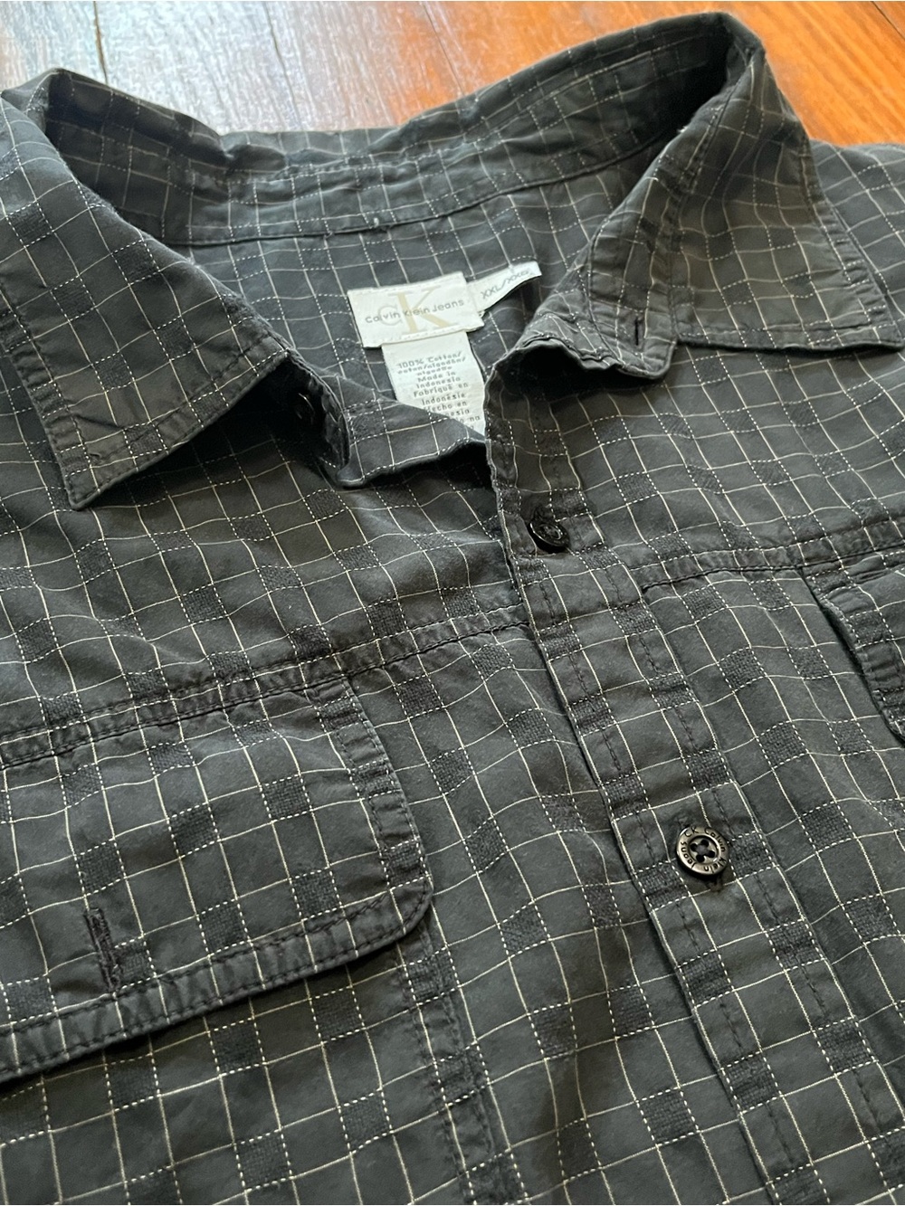 Calvin Klein Jeans Black Windowpane Button-Down Shirt Y2K